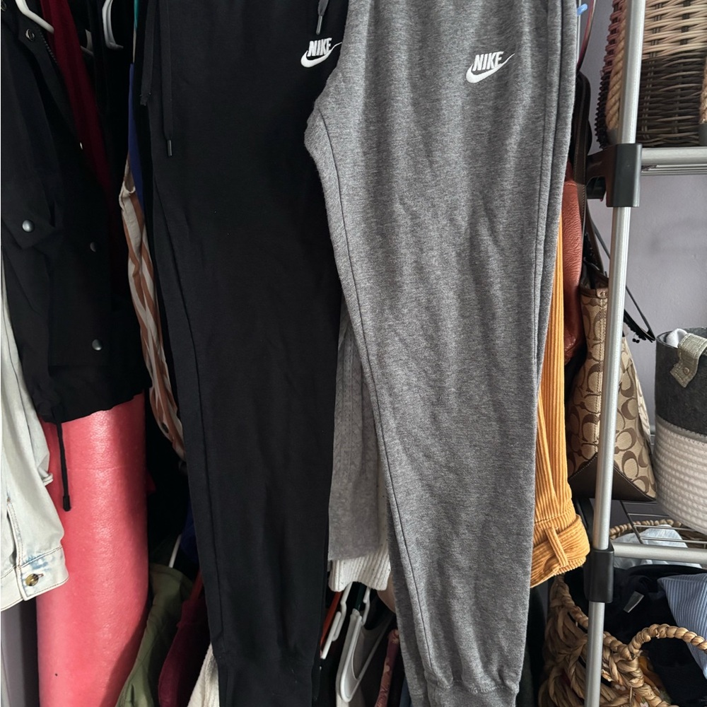 Nike Black and Gray Track Pants with Iconic Swoosh